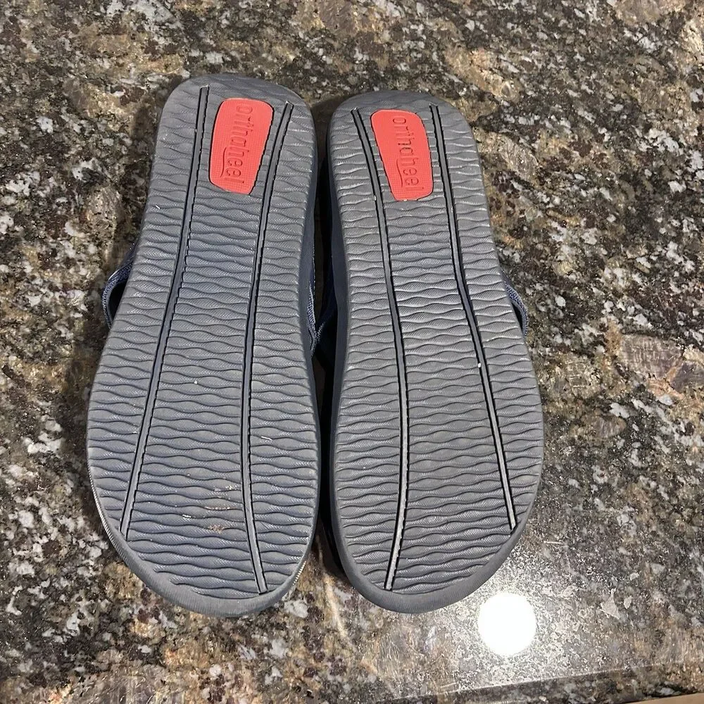 Vionic Orthaheel Flip Flop Sandals Womens 8 Navy Solid Nylon Straps Slip On